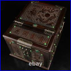 11.8 Collect Chinese Bronze Inlay Gem Dressing Case Powder Box Statues