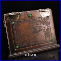 11.8 Collect Chinese Bronze Inlay Gem Dressing Case Powder Box Statues
