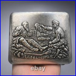 1952 Vintage USSR Cigarette Case Tobacco Box Engraved Silver Plated Hunters 1952 Vintage USSR Cigarette Case Tobacco Box Engraved Silver Plated Hunters