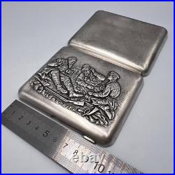 1952 Vintage USSR Cigarette Case Tobacco Box Engraved Silver Plated Hunters
