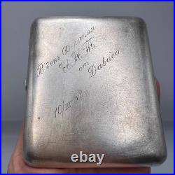 1952 Vintage USSR Cigarette Case Tobacco Box Engraved Silver Plated Hunters
