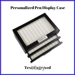 30 Piece Personalized Black Ebony Wood Three Level Fountain Pen Display Case Box