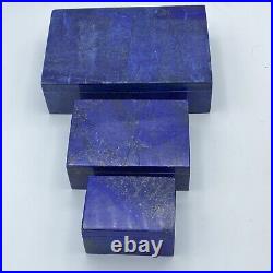 3 Pcs Genuine Lapis Lazuli Boxes Natural Stone Hand Carved Crystal Boxes