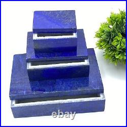 3 Pcs Genuine Lapis Lazuli Boxes Natural Stone Hand Carved Crystal Boxes