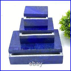 3 Pcs Genuine Lapis Lazuli Boxes Natural Stone Hand Carved Crystal Boxes