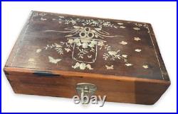 Antique Box Burgaud Jewelry Lady Mother Pearl Wood Asian Art Case Rare Old 20th