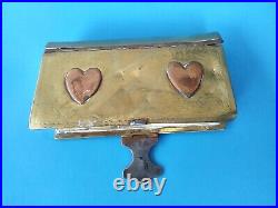 Antique Brass And Copper Tobacco Box With Heart 1863 B. L. Clovelly Civil War Era