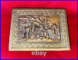 Antique Cigarette Box Copper Brass and Wood Colonial Theme Horses