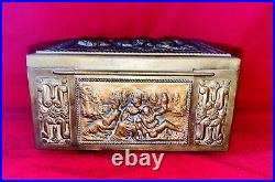 Antique Cigarette Box Copper Brass and Wood Colonial Theme Horses