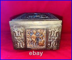 Antique Cigarette Box Copper Brass and Wood Colonial Theme Horses