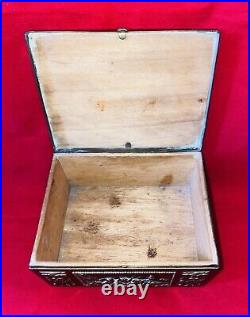 Antique Cigarette Box Copper Brass and Wood Colonial Theme Horses