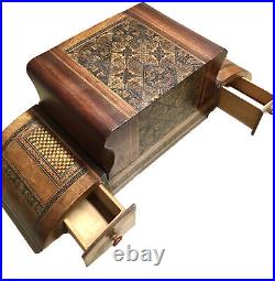 Antique Expanding Fold Out Cigarette/Match Box Wooden Inlays Marquetry Italy