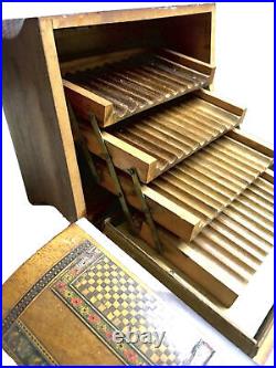 Antique Expanding Fold Out Cigarette/Match Box Wooden Inlays Marquetry Italy