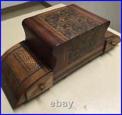 Antique Expanding Fold Out Cigarette/Match Box Wooden Inlays Marquetry Italy