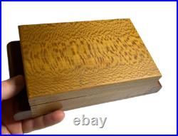 Antique Vintage Art Deco Playing Card Box Case Ornate QUILTED MAPLE Wood Wooden