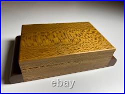 Antique Vintage Art Deco Playing Card Box Case Ornate QUILTED MAPLE Wood Wooden