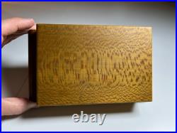 Antique Vintage Art Deco Playing Card Box Case Ornate QUILTED MAPLE Wood Wooden