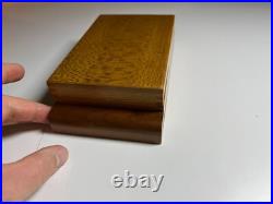 Antique Vintage Art Deco Playing Card Box Case Ornate QUILTED MAPLE Wood Wooden