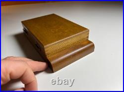 Antique Vintage Art Deco Playing Card Box Case Ornate QUILTED MAPLE Wood Wooden
