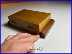 Antique Vintage Art Deco Playing Card Box Case Ornate QUILTED MAPLE Wood Wooden