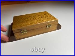 Antique Vintage Art Deco Playing Card Box Case Ornate QUILTED MAPLE Wood Wooden