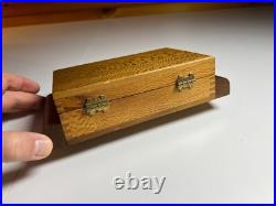 Antique Vintage Art Deco Playing Card Box Case Ornate QUILTED MAPLE Wood Wooden