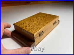 Antique Vintage Art Deco Playing Card Box Case Ornate QUILTED MAPLE Wood Wooden
