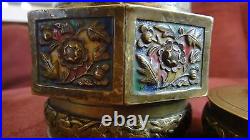Antique Vtg Chinese Export Octagonal Enamel Cloisonne Cigarettes Box Case Bronze