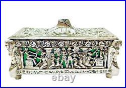 Art Deco Era Egyptian Revival Silverplate Cedar Lined Tabletop Cigarette Box