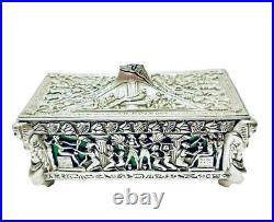 Art Deco Era Egyptian Revival Silverplate Cedar Lined Tabletop Cigarette Box