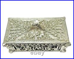 Art Deco Era Egyptian Revival Silverplate Cedar Lined Tabletop Cigarette Box