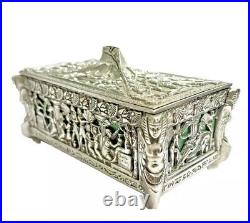 Art Deco Era Egyptian Revival Silverplate Cedar Lined Tabletop Cigarette Box