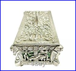 Art Deco Era Egyptian Revival Silverplate Cedar Lined Tabletop Cigarette Box