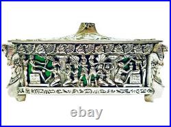 Art Deco Era Egyptian Revival Silverplate Cedar Lined Tabletop Cigarette Box