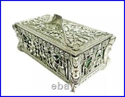 Art Deco Era Egyptian Revival Silverplate Cedar Lined Tabletop Cigarette Box