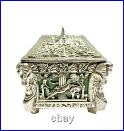 Art Deco Era Egyptian Revival Silverplate Cedar Lined Tabletop Cigarette Box