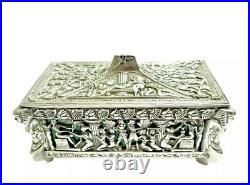 Art Deco Era Egyptian Revival Silverplate Cedar Lined Tabletop Cigarette Box