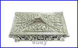 Art Deco Era Egyptian Revival Silverplate Cedar Lined Tabletop Cigarette Box