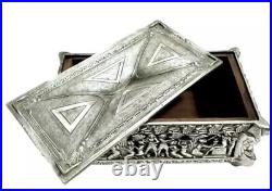 Art Deco Era Egyptian Revival Silverplate Cedar Lined Tabletop Cigarette Box