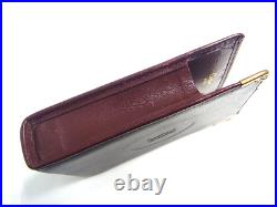 Auth Cartier Cigarette Case Holder 2C Bordeaux Leather withBox & Card & Cloth