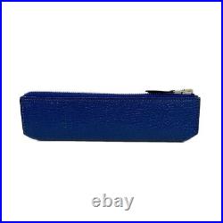 Auth HERMES Piccolo Blue Chevre Square J Accessory Case