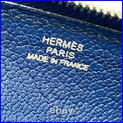 Auth HERMES Piccolo Blue Chevre Square J Accessory Case