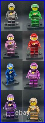 CUSTOM CHROME Classic LEGO SPACEMAN/ASTRONAUT MiniFigure Collection of 8 withCases