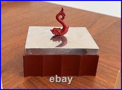 Chase Art Deco Machine Age Chrome Brass Bakelite Koi Fish Cigarette Box Vtg Mcm