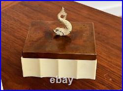 Chase Art Deco Machine Age Chrome Brass Bakelite Koi Fish Cigarette Box Vtg Mcm