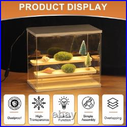 Clear Display Case, Figure Display Boxes with Square light, 13x12x13, Wood