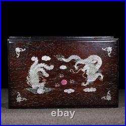 Collection chinese old Rosewood inlay shell dragon phoenix auspicious case box Collection chinese old Rosewood inlay shell dragon phoenix auspicious case box