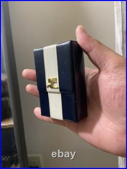 Courreges Vintage Navy Blue White Box Cut Cigarette Case Multi Pouch, Good Cond Courreges Vintage Navy Blue White Box Cut Cigarette Case Multi Pouch, Good Cond