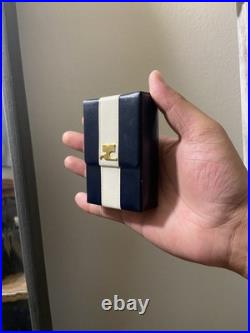 Courreges Vintage Navy Blue White Box Cut Cigarette Case Multi Pouch, Good Cond Courreges Vintage Navy Blue White Box Cut Cigarette Case Multi Pouch, Good Cond