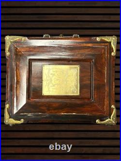 Custom Handmade Cocobolo wood pistol storage box with Hand inscribed brass inlay